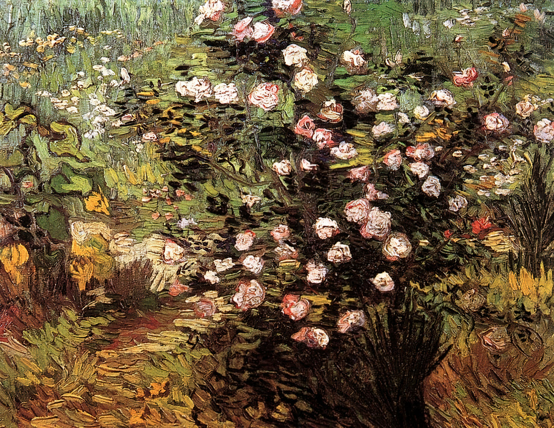 Wheat Field with Cypresses Print: Vincent van Gogh's Masterpiece of Turbulent Beauty - Rosebush in Blossom by Vincent van Gogh