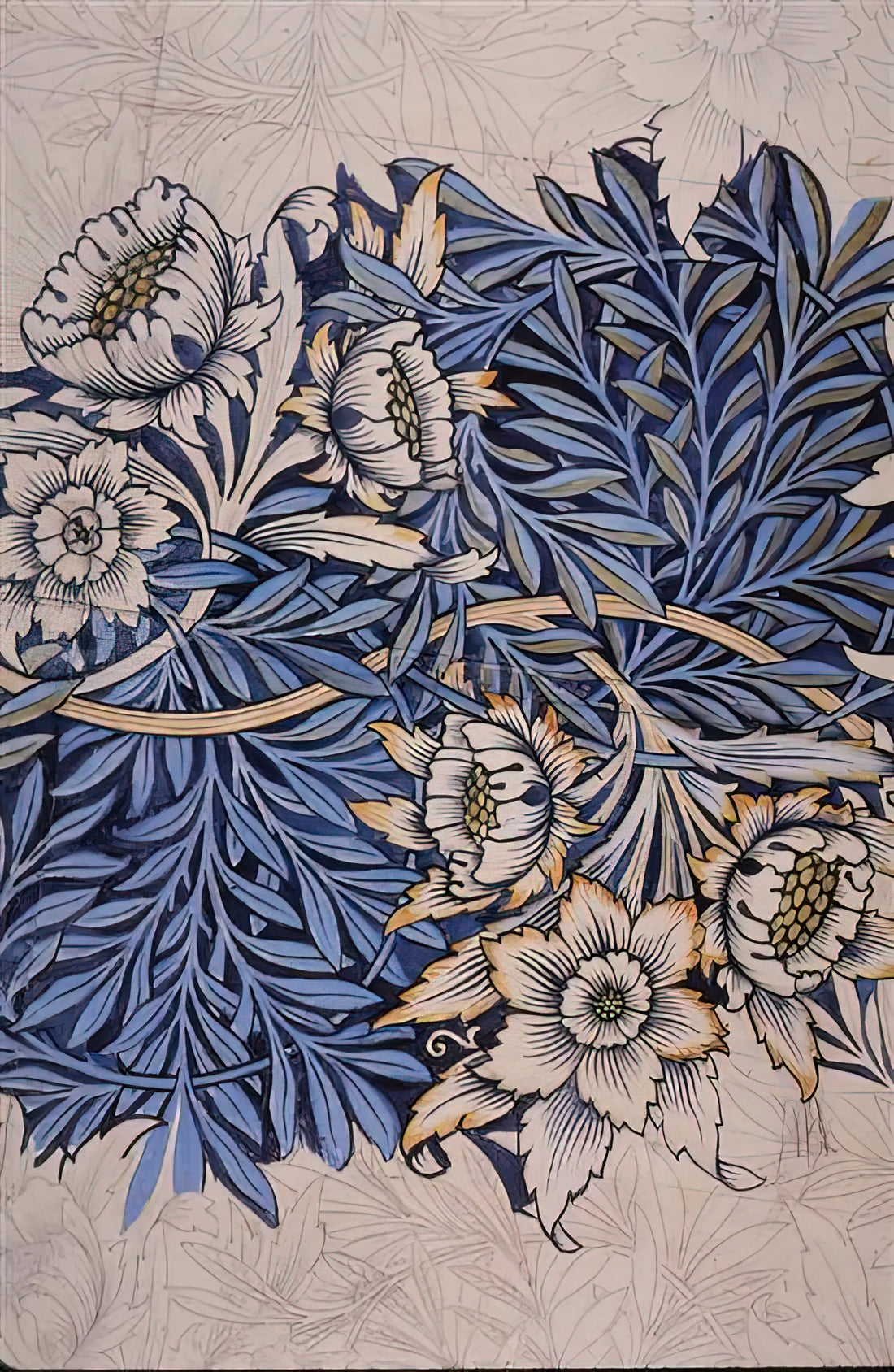 William Morris Prints Green: The Enduring Appeal of Nature's Palette in Arts & Crafts Design - DESIGN FOR TULIP AND WILLOW INDIGO DISCHARGE WOOD BLOCK PRINTED FABRIC 1873 by William Morris