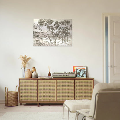 A Group of Pine Trees near a House - Vincent van Gogh Brushed Aluminum Print - 70x100 cm / 28x40 inches | Vincent van Gogh Aluminum Print | Vincent van Gogh Prints