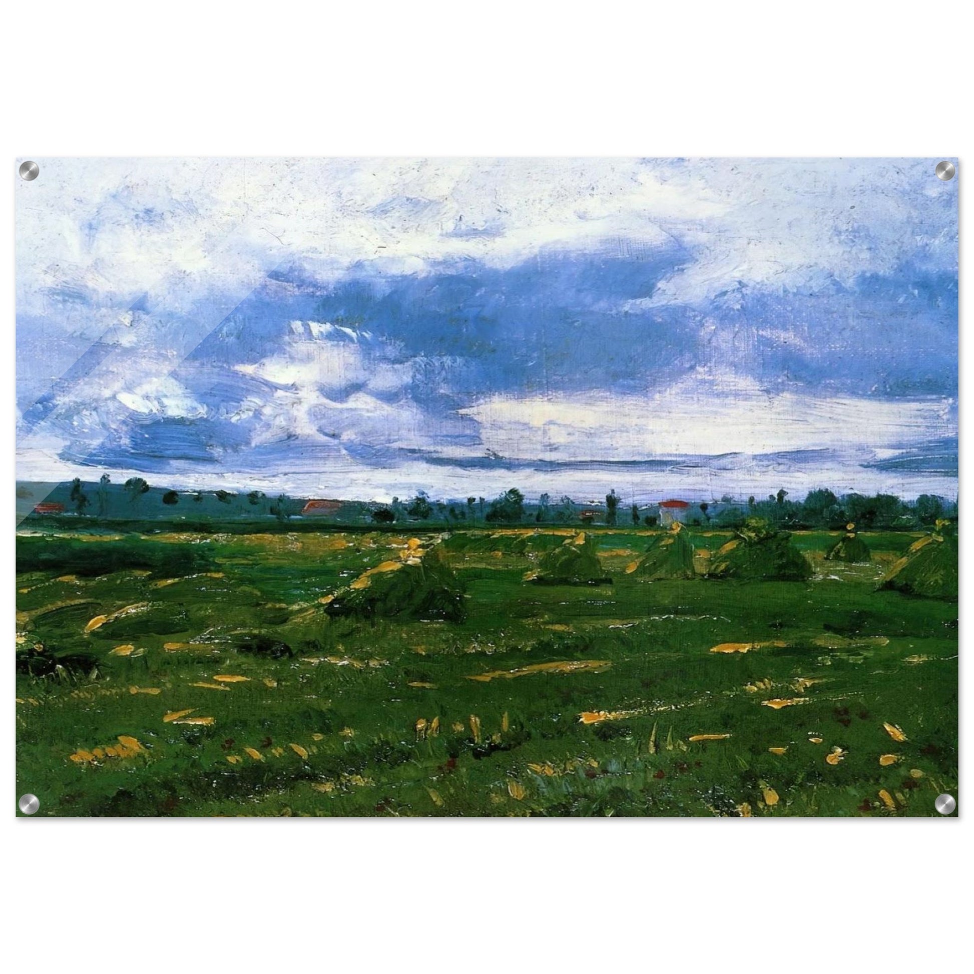Wheat Fields with Stacks - Vincent van Gogh Acrylic Print - 70x100 cm / 28x40″ inches
