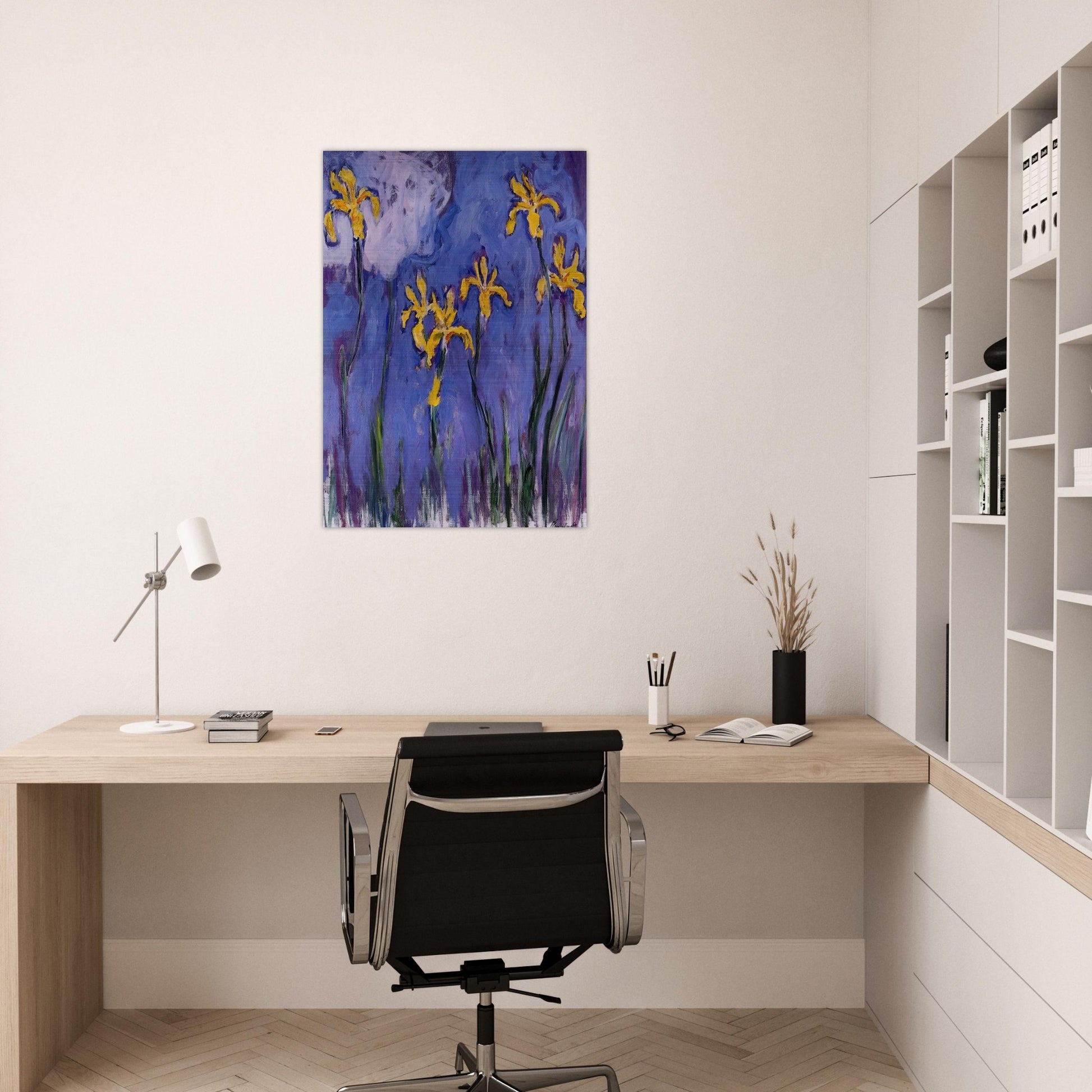 Yellow Irises with Pink Cloud - claude monet Brushed Aluminum Print - 70x100 cm / 28x40 inches | claude monet Aluminum Print | claude monet Prints
