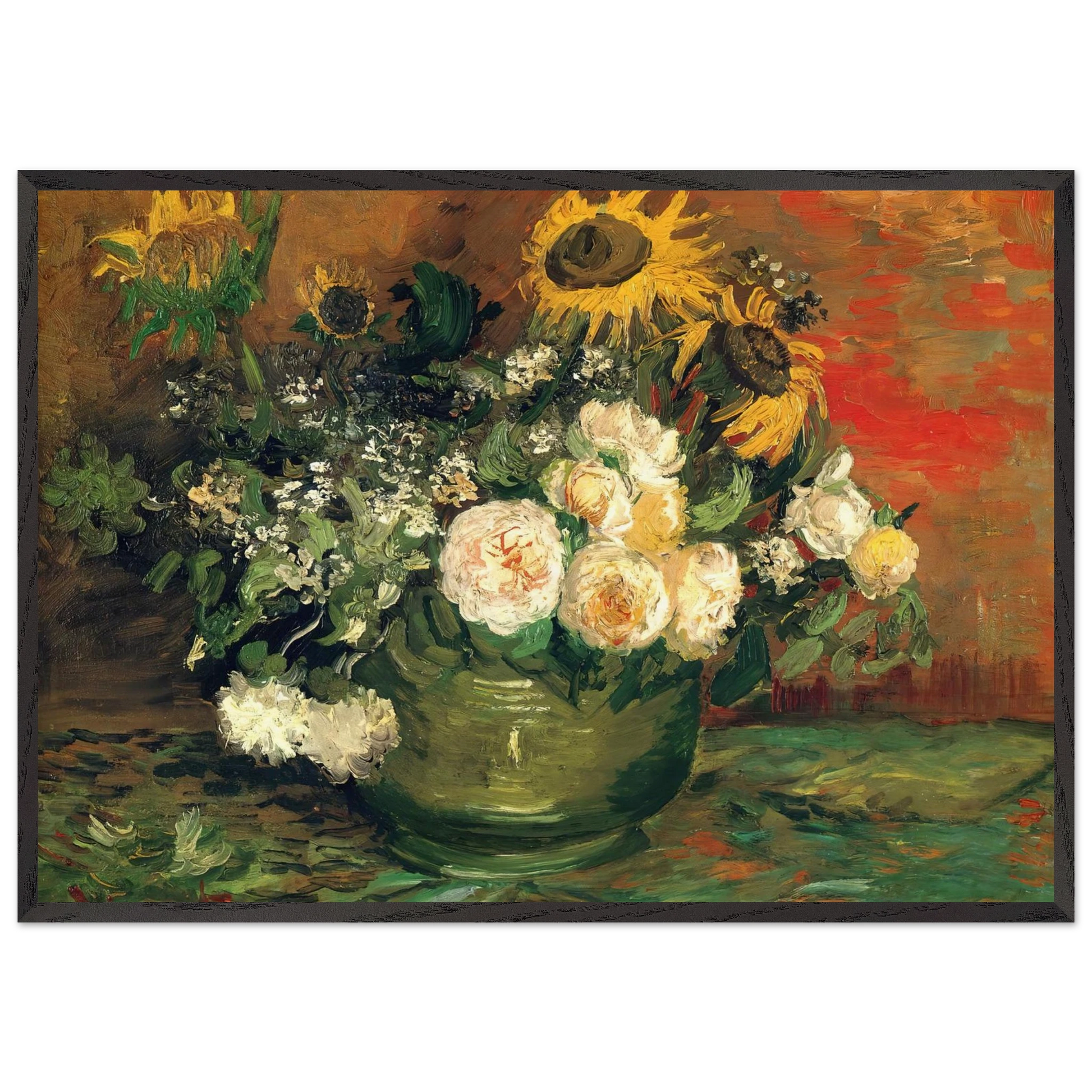 Still Life with Roses and Sunflowers - Vincent van Gogh Framed Art Print – Black Wooden Frame - Default Title - -Framed Art Print