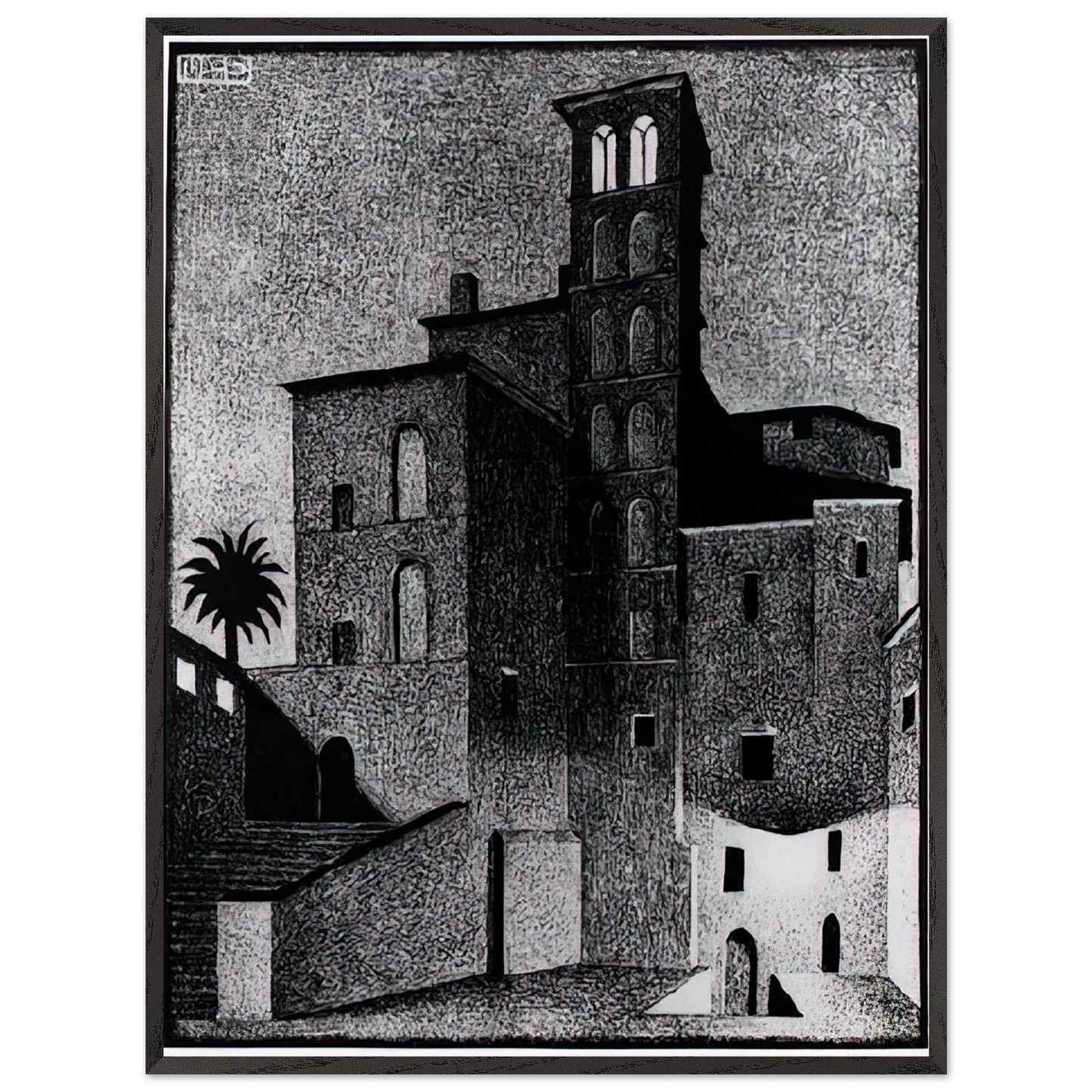 MC Escher - SS GIOVANNI ET PAOLO ROME MAY 1936 1936 Wall Art - 21x29.7 cm / 8x12" - Premium Wooden Framed Poster With Fine Art Paper - White frame