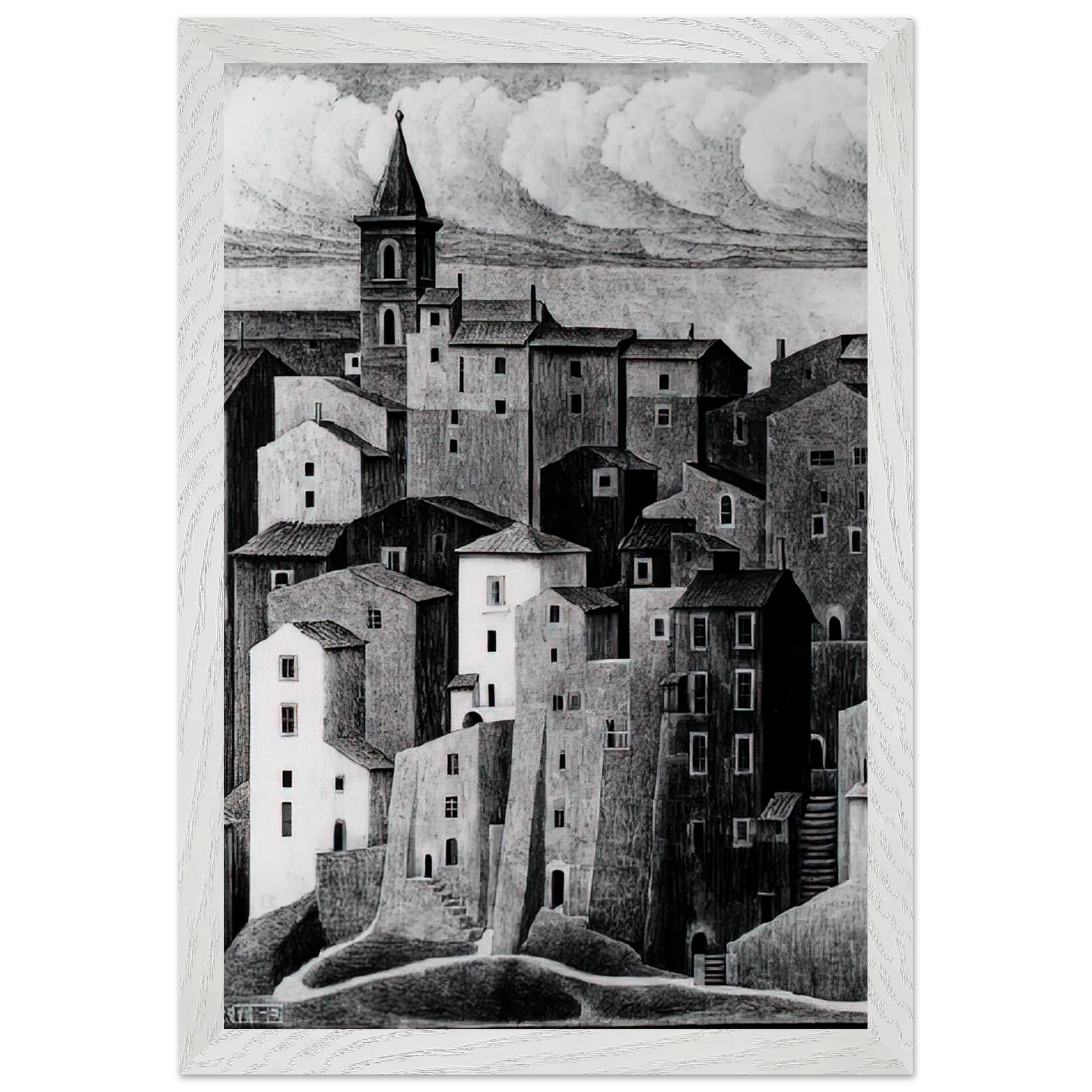 MC Escher - GENAZZANO ABRUZZI NOVEMBER 1929 1929 Wall Art - 30x40 cm / 12x16 inches - Premium Wooden Framed Poster With Fine Art Paper - Wood frame