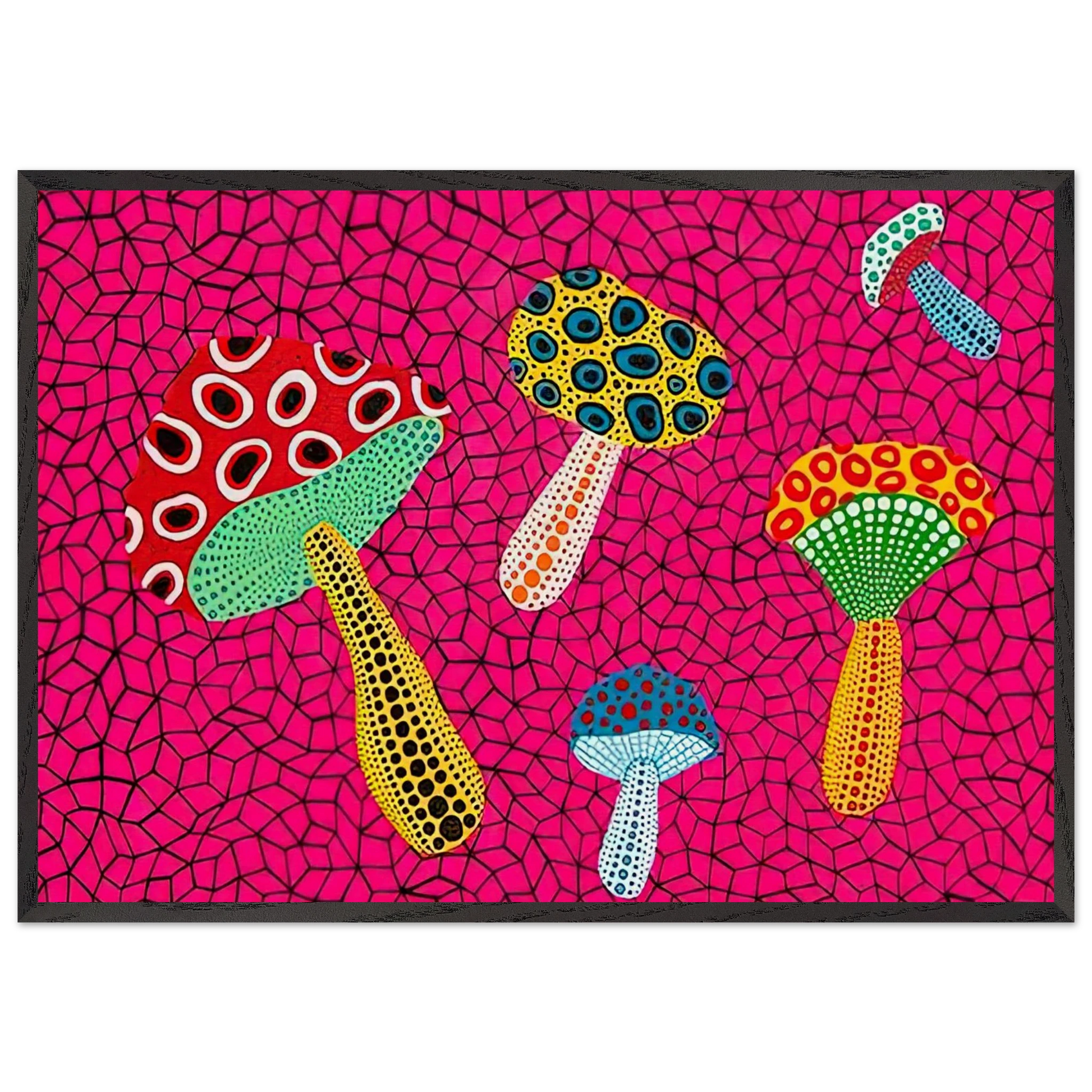 MUSHROOMS 1995 - Yayoi Kusama 70x100 cm / 28x40 inches Framed Art Print – Black Wooden Frame