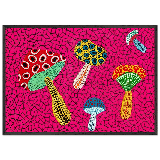 MUSHROOMS 1995 - Yayoi Kusama Framed Art Print – Black Wooden Frame - Default Title - -Framed Art Print
