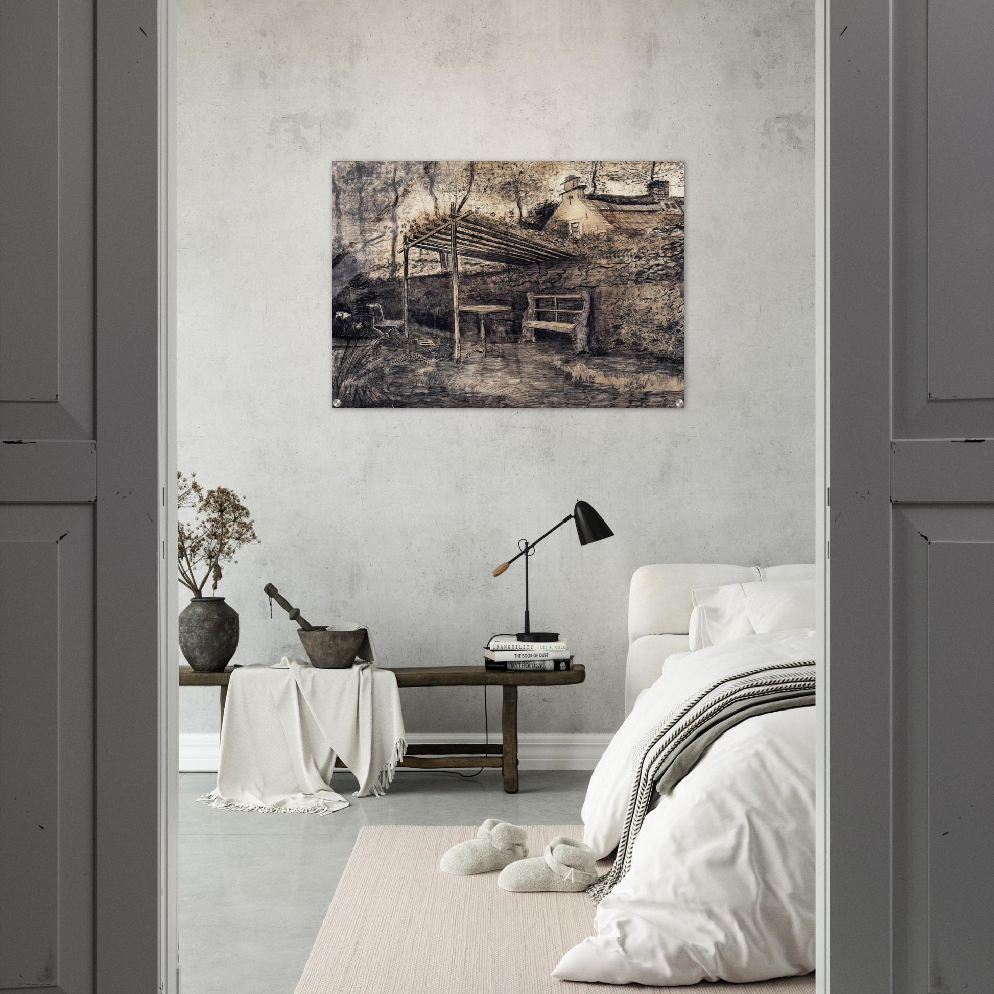 The Garden of the Parsonage with Arbor - Vincent van Gogh Acrylic Print - 70x100 cm / 28x40″ inches | Vincent van Gogh Wall Art | Vincent van Gogh Prints