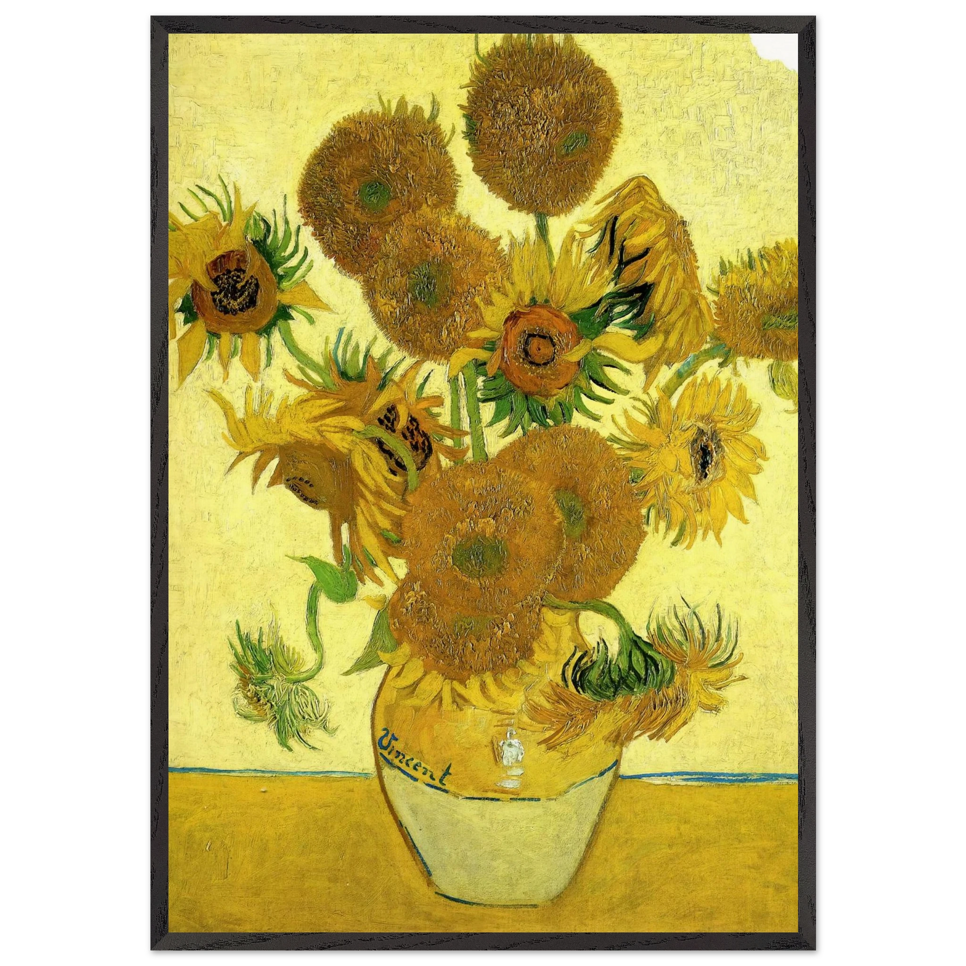 Still Life - Vase with Fifteen Sunflowers - Vincent van Gogh Framed Art Print – Black Wooden Frame - Default Title - -Framed Art Print