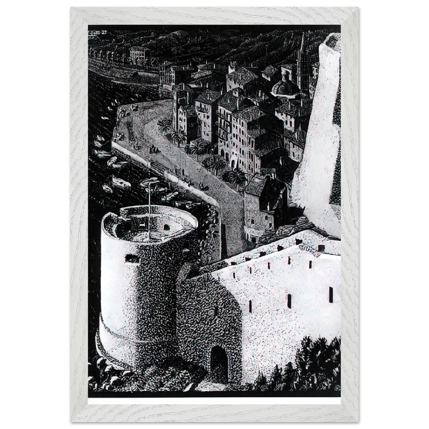 MC Escher - ESCHER (23) Wall Art - 21x29.7 cm / 8x12" - Premium Wooden Framed Poster With Fine Art Paper - White frame