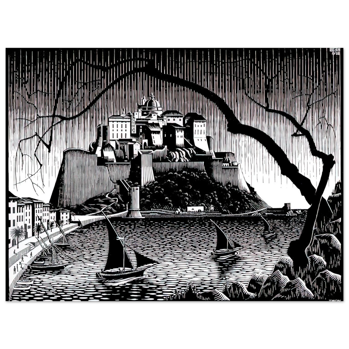 MC Escher - CITADEL OF CALVI CORSICA Wall Art - 21x29.7 cm / 8x12" - Fine Art Poster - -