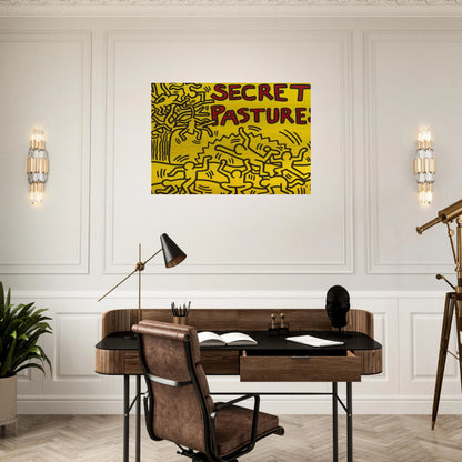 A POSTER FOR THE BILL T JONES AND ARNIE ZANE PERFORMANCE PIECE SECRET PASTURES 1984 - Keith Haring Brushed Aluminum Print - 70x100 cm / 28x40 inches | Keith Haring Aluminum Print | Keith Haring Prints