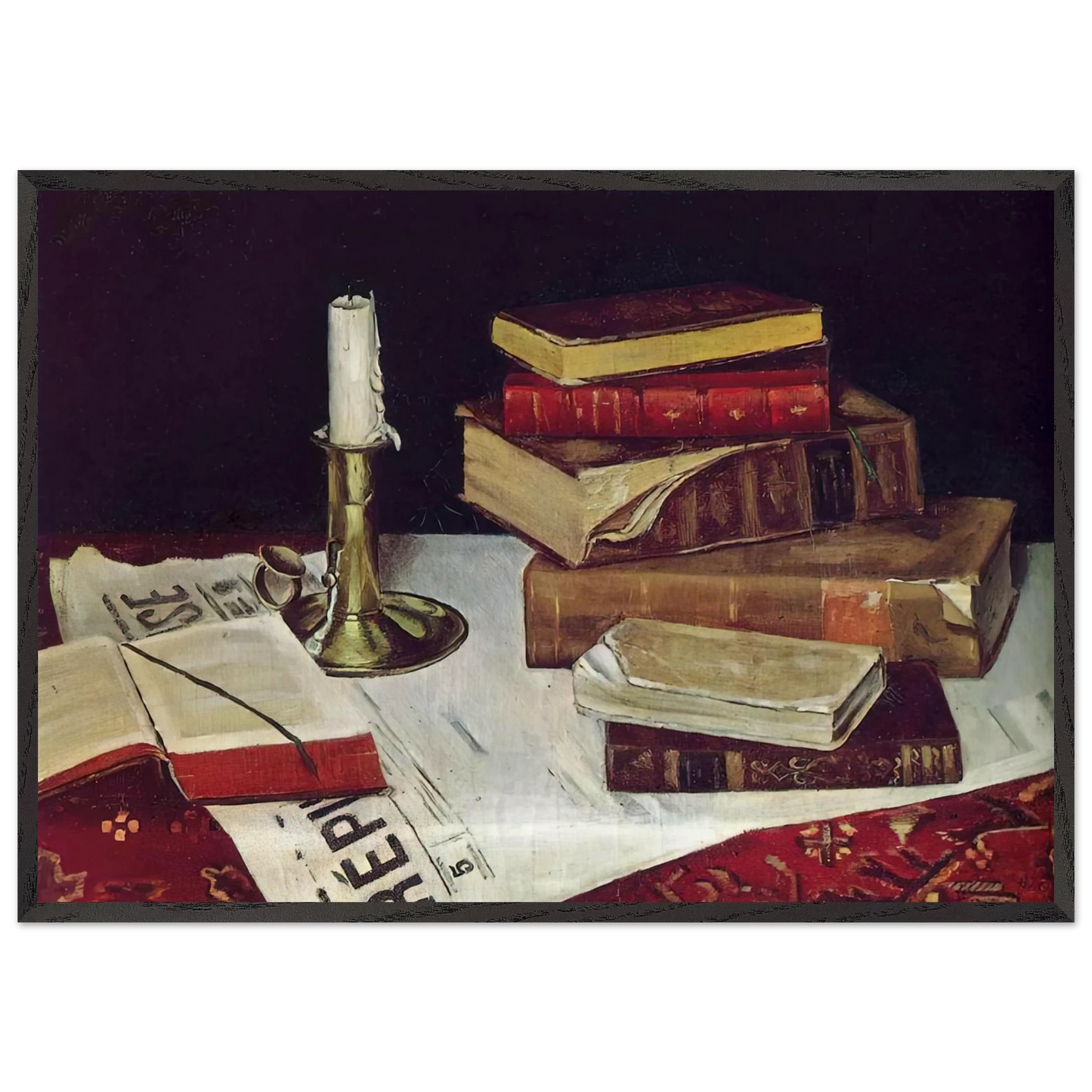 STILL LIFE WITH BOOKS AND CANDLE 1890 - Henri Matisse Framed Art Print – Black Wooden Frame - Default Title - -Framed Art Print