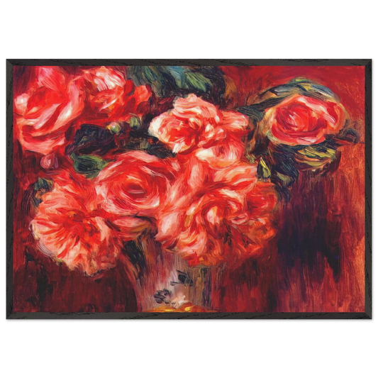 Moss roses - Pierre-Auguste Renoir 70x100 cm / 28x40 inches Framed Art Print – Black Wooden Frame