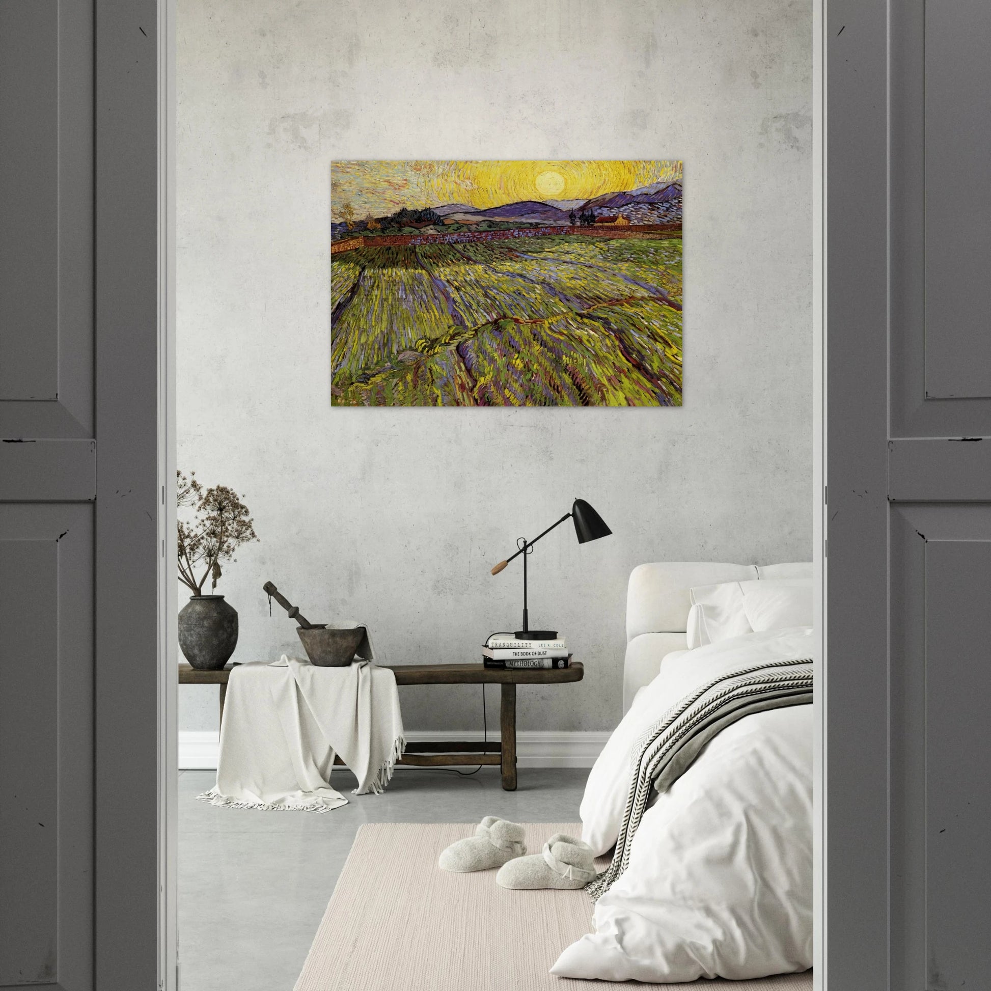 Enclosed field with rising sun - Vincent van Gogh Brushed Aluminum Print - 70x100 cm / 28x40 inches | Vincent van Gogh Aluminum Print | Vincent van Gogh Prints