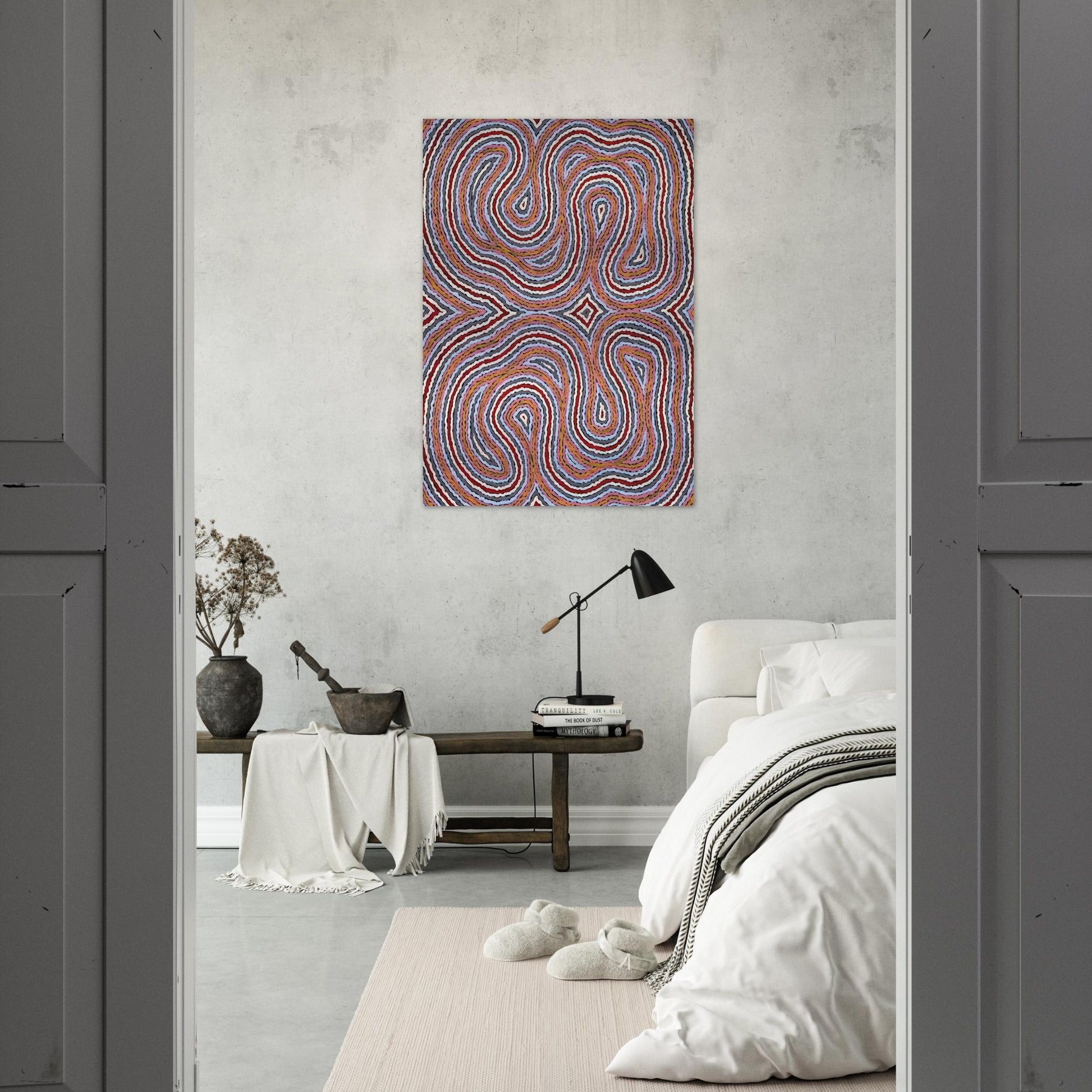 Untitled Narripi Worm Dreaming - 1996 - Clifford Possum Tjapaltjarri Brushed Aluminum Print - 70x100 cm / 28x40 inches | Clifford Possum Tjapaltjarri Aluminum Print | Clifford Possum Tjapaltjarri Prints