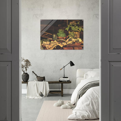 Flower pot at a table - Paul Cézanne Acrylic Print - 70x100 cm / 28x40″ inches