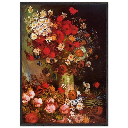 Vase with Poppies Cornflowers Peonies and Chrysanthemums - Vincent van Gogh Framed Art Print – Black Wooden Frame - Default Title - -Framed Art Print