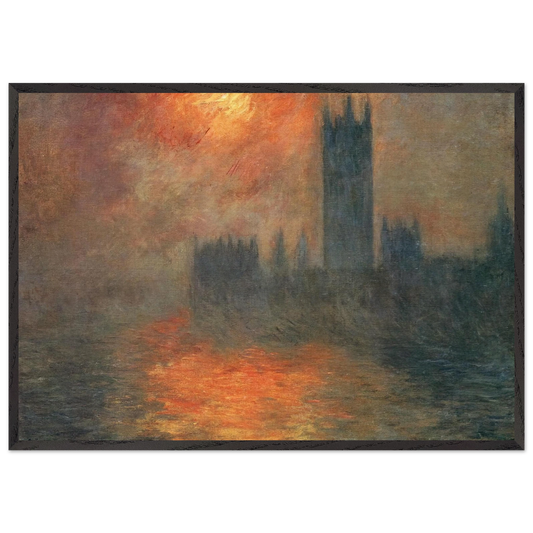 Houses of Parliament Sunset - claude monet 70x100 cm / 28x40 inches Framed Art Print – Black Wooden Frame