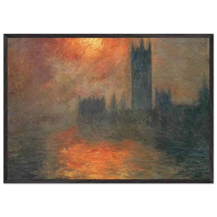 Houses of Parliament Sunset - claude monet 70x100 cm / 28x40 inches Framed Art Print – Black Wooden Frame
