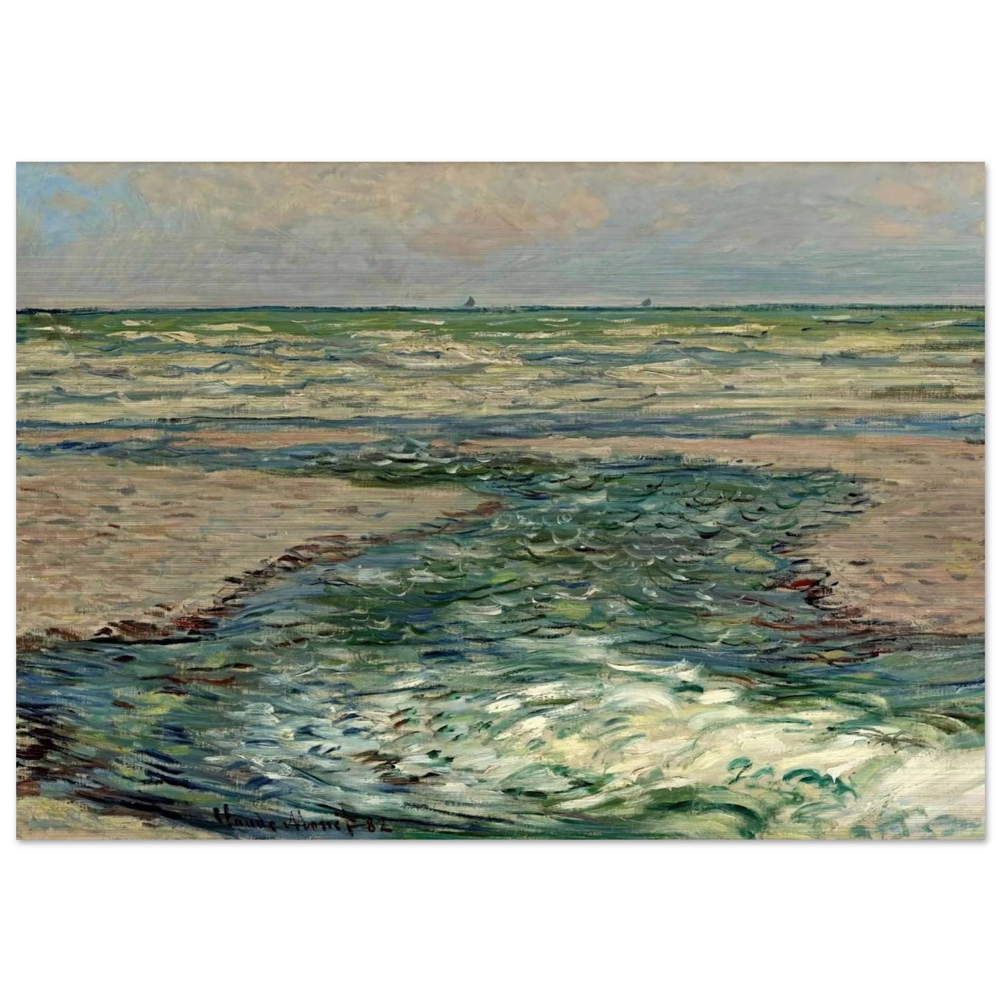 The Seacoast of Pourville, Low Tide - claude monet Brushed Aluminum Print - 70x100 cm / 28x40 inches | claude monet Aluminum Print | claude monet Prints
