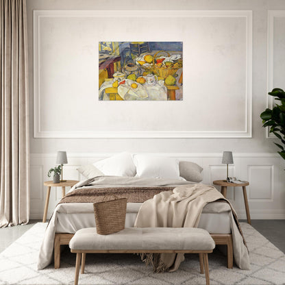 Still life with basket Kitchen table - Paul Cézanne Acrylic Print - 70x100 cm / 28x40″ inches