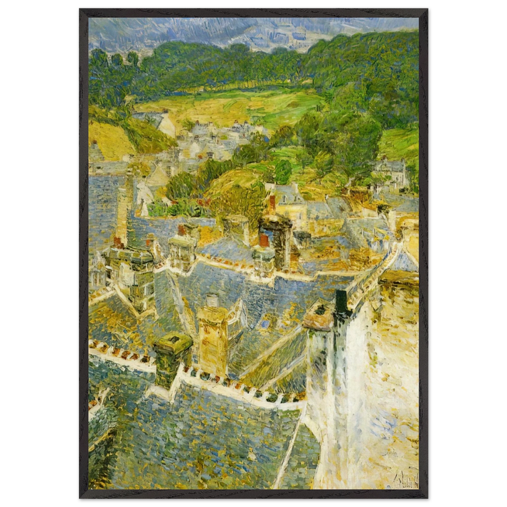 Rooftops Pont-Aven - Childe Hassam 70x100 cm / 28x40 inches Framed Art Print – Black Wooden Frame