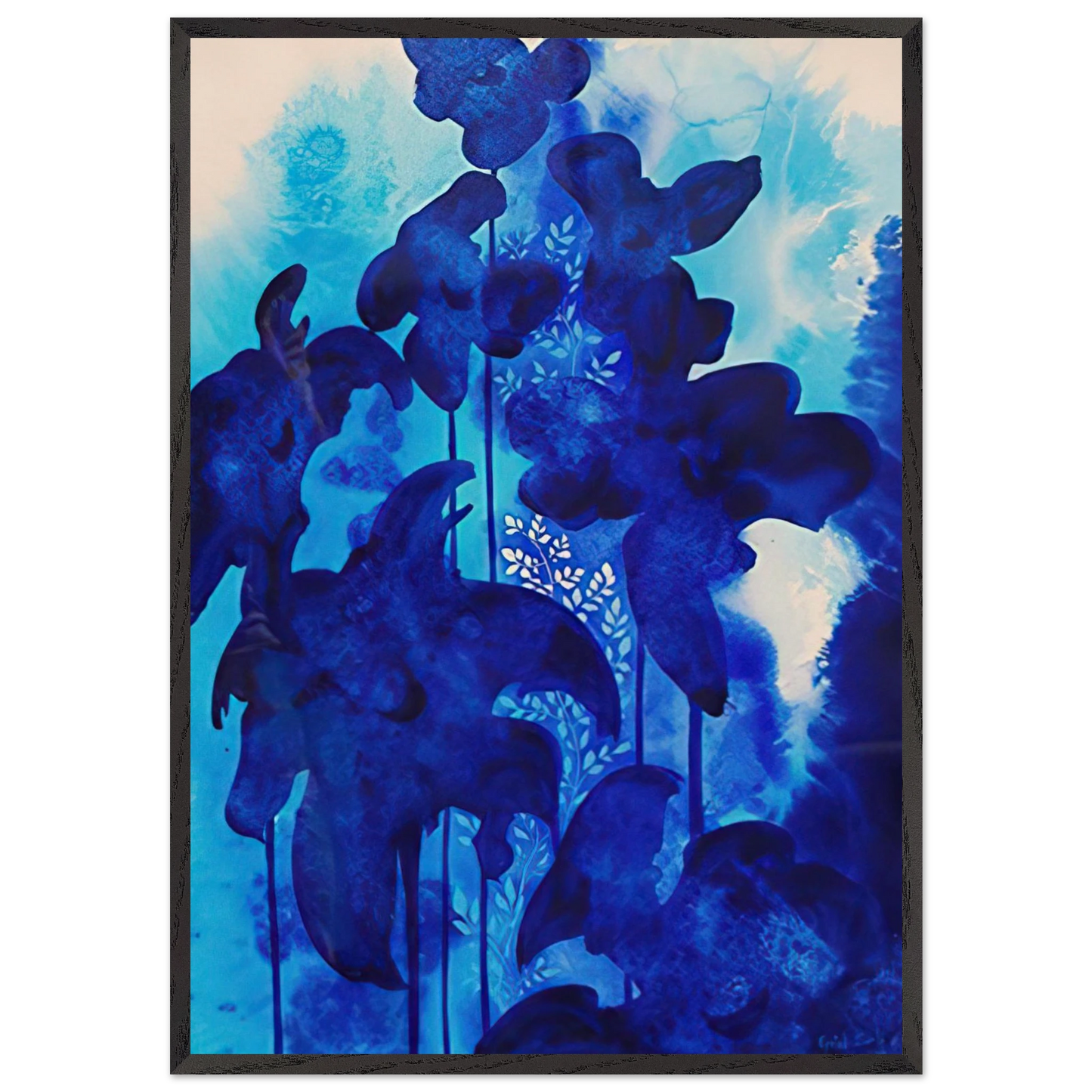Blue Floral - Eyvind Earle Framed Art Print – Black Wooden Frame - Default Title - -Framed Art Print