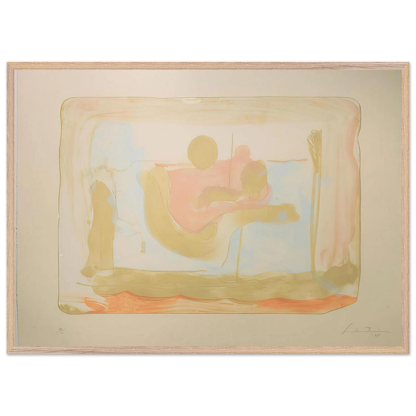 Helen Frankenthaler - Reflections I - 1995 Wall art - 28x43  cm / XL (11x17 inches) - Premium Wooden Framed Poster With Fine Art Paper - Black frame