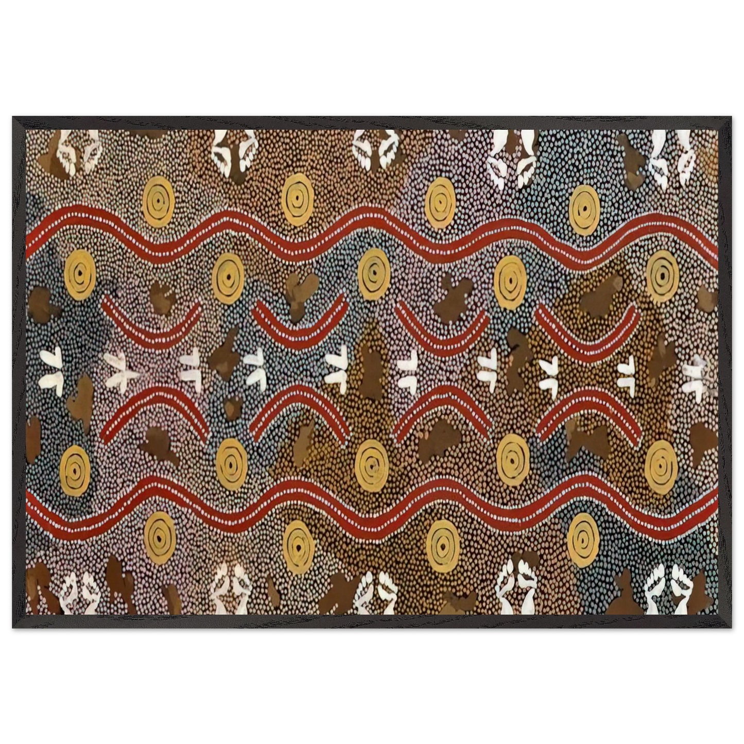 Possum Dreaming - Native Art - Clifford Possum Tjapaltjarri Framed Art Print – Black Wooden Frame - Default Title - -Framed Art Print