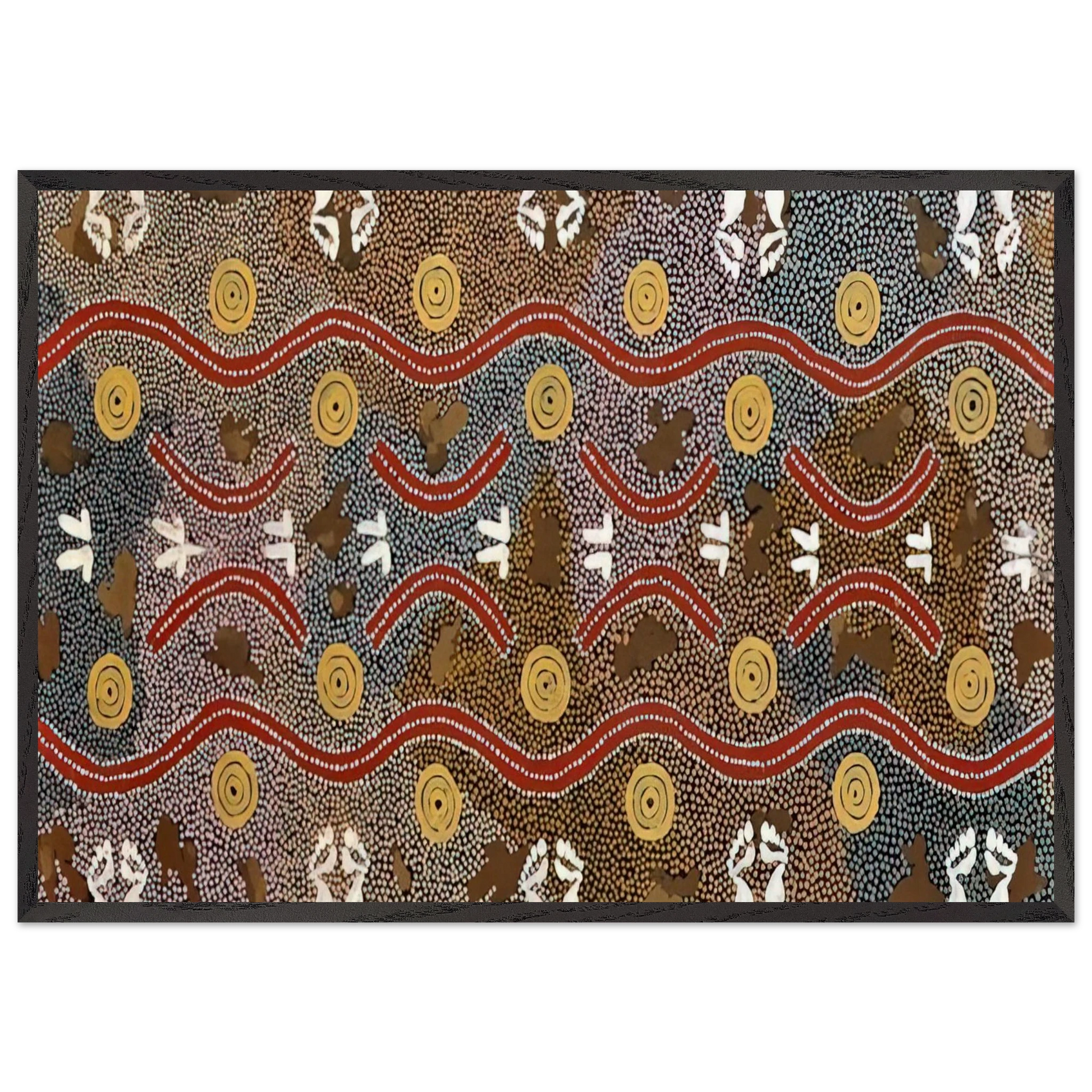 Possum Dreaming - Native Art - Clifford Possum Tjapaltjarri Framed Art Print – Black Wooden Frame - Default Title - -Framed Art Print