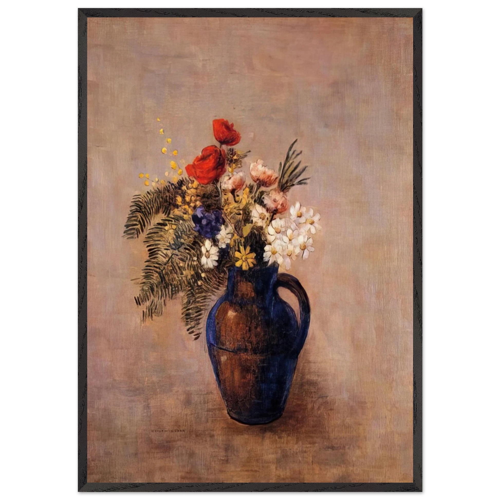 BOUQUET OF FLOWERS IN A BLUE VASE - Odilon Redon Framed Art Print – Black Wooden Frame - Default Title - -Framed Art Print