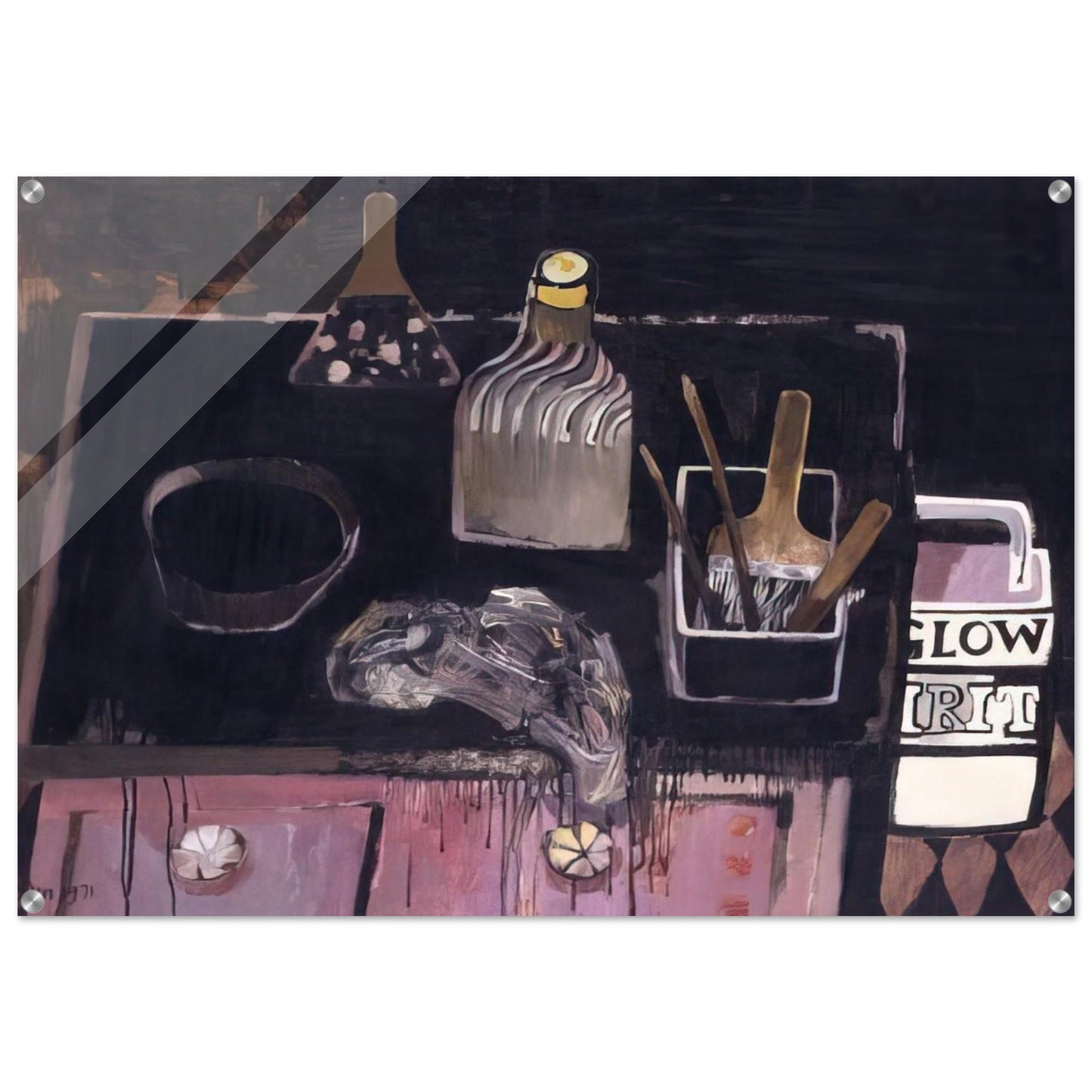 The Etching Table - 1971 - Mary Fedden Acrylic Print - 70x100 cm / 28x40″ inches | Mary Fedden Wall Art | Mary Fedden Prints