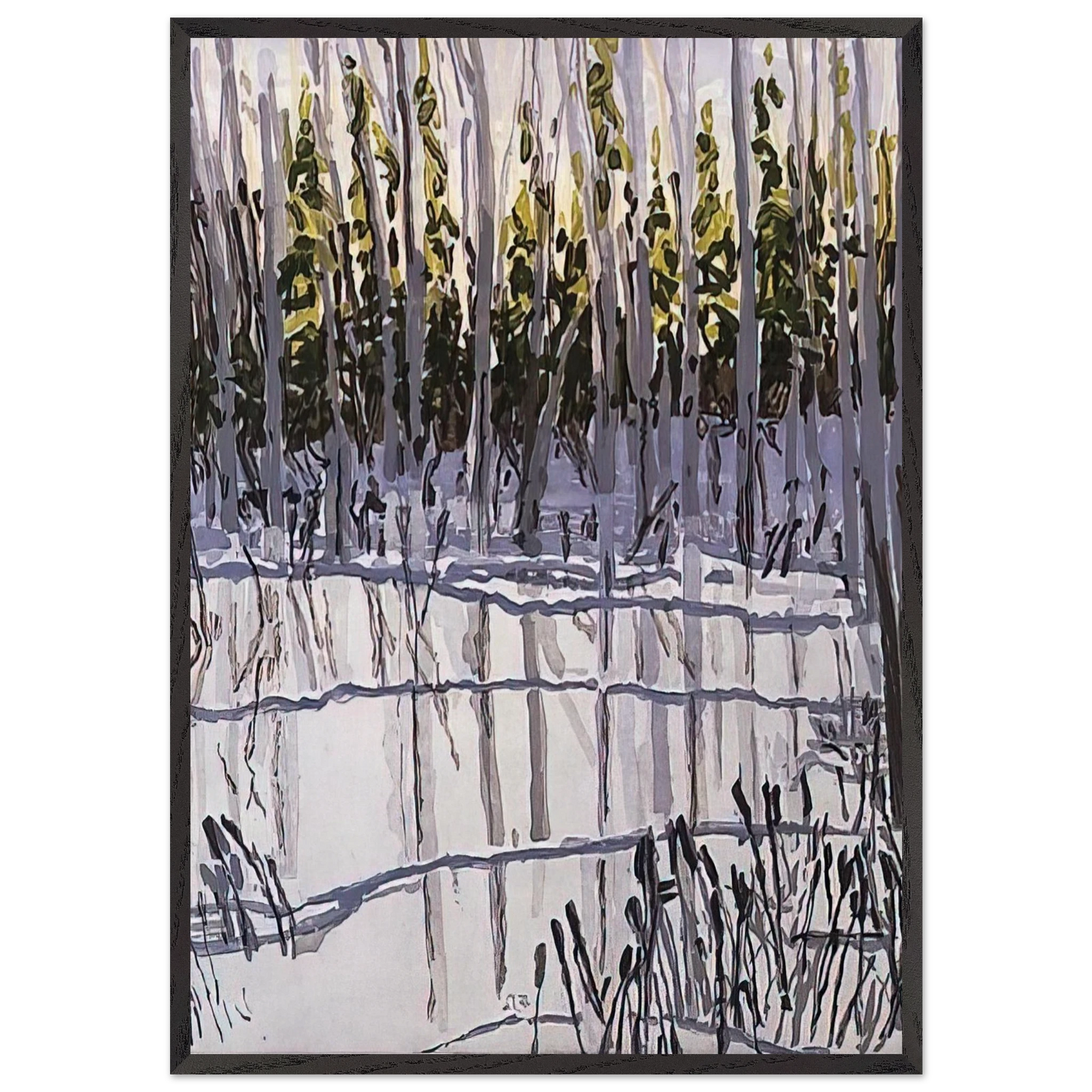 Trees Reflected on Ice - 2002 - Neil Welliver Framed Art Print – Black Wooden Frame - Default Title - -Framed Art Print