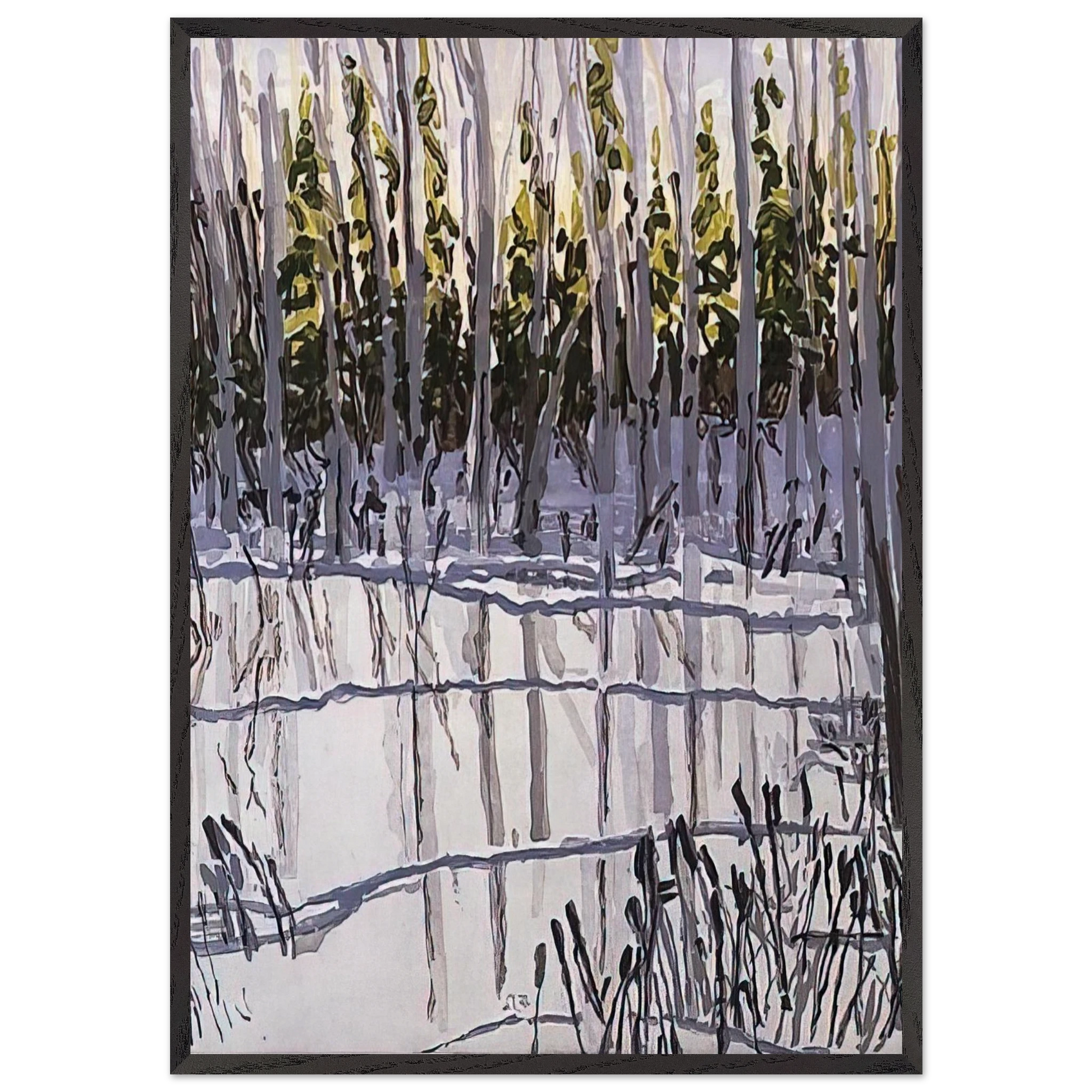 Trees Reflected on Ice - 2002 - Neil Welliver Framed Art Print – Black Wooden Frame - Default Title - -Framed Art Print