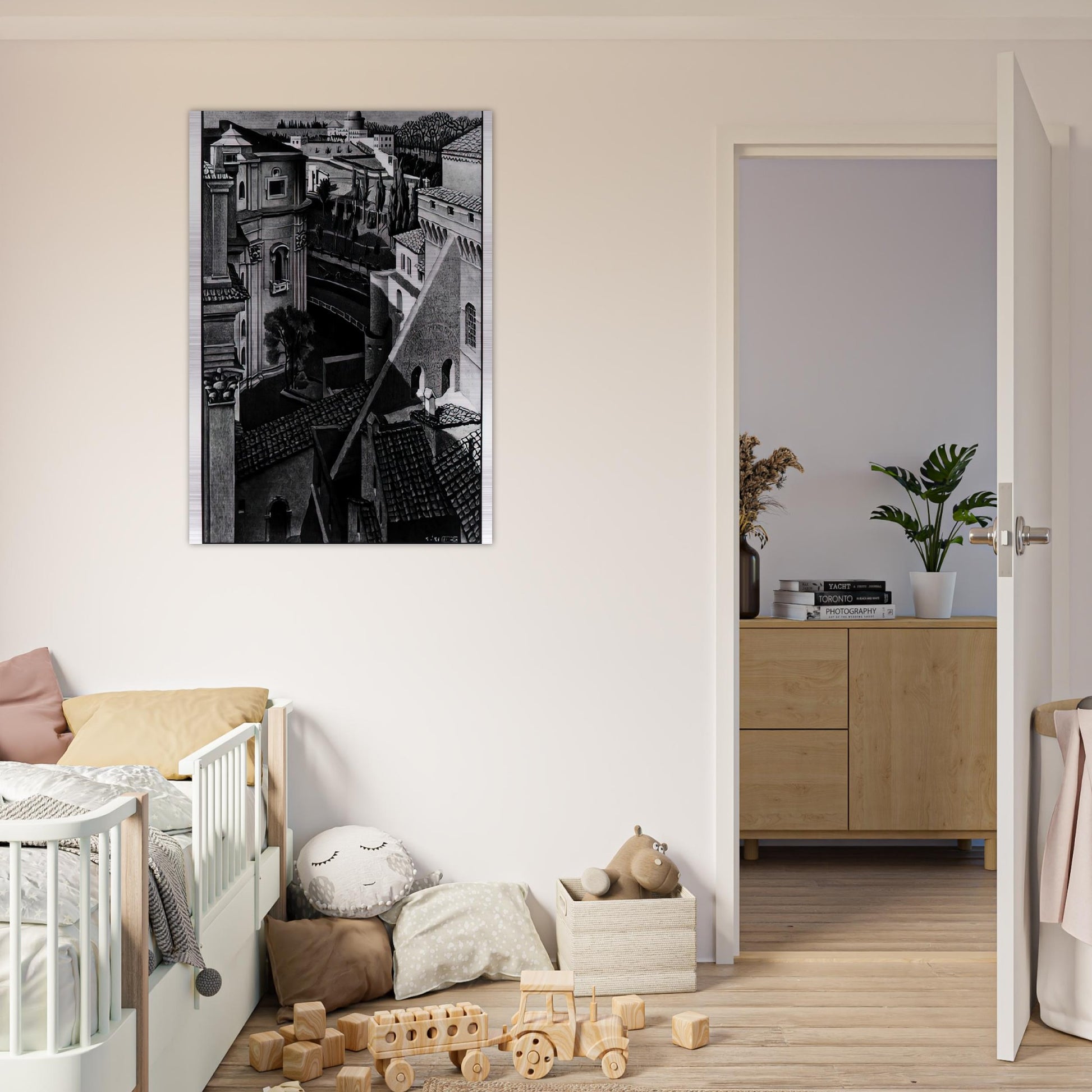 BERWEEN ST PETER AND SISTINE CHAPEL MARCH 1936 1936 - MC Escher Brushed Aluminum Print - 70x100 cm / 28x40 inches | MC Escher Aluminum Print | MC Escher Prints