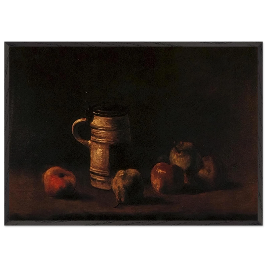 Still Life with Beer Mug and Fruit - Vincent van Gogh 70x100 cm / 28x40 inches Framed Art Print – Black Wooden Frame