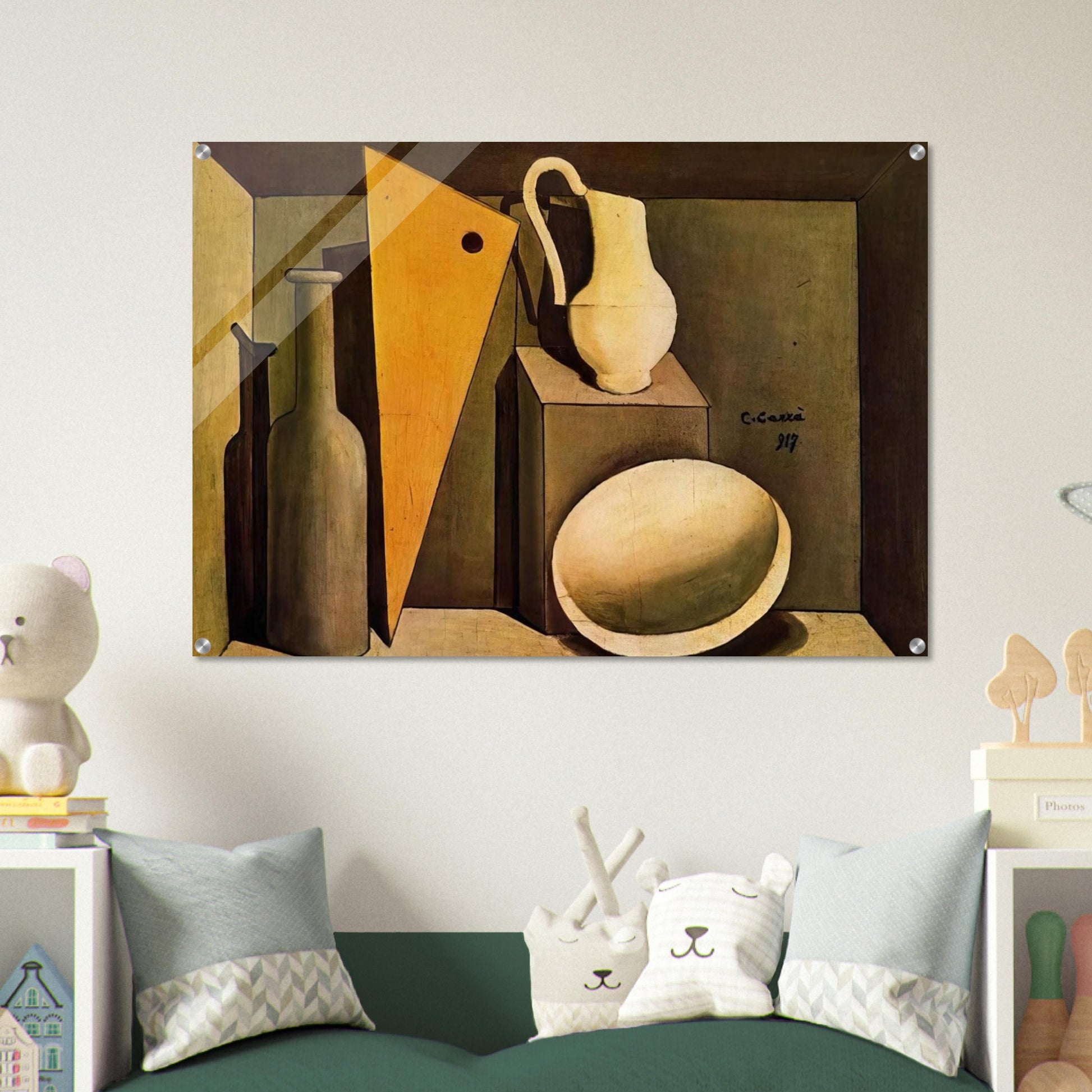 NATURA MORTA CON LA SQUADRA 1917 - Carlo Carra Acrylic Print - 70x100 cm / 28x40″ inches | Carlo Carra Wall Art | Carlo Carra Prints