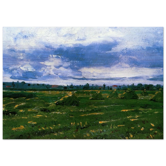 Wheat Fields with Stacks - Vincent van Gogh Brushed Aluminum Print - 70x100 cm / 28x40 inches | Vincent van Gogh Aluminum Print | Vincent van Gogh Prints