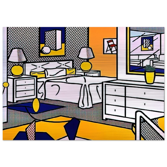 INTERIOR WITH MOBILE 1992 - Roy Lichtenstein Brushed Aluminum Print - 70x100 cm / 28x40 inches | Roy Lichtenstein Aluminum Print | Roy Lichtenstein Prints