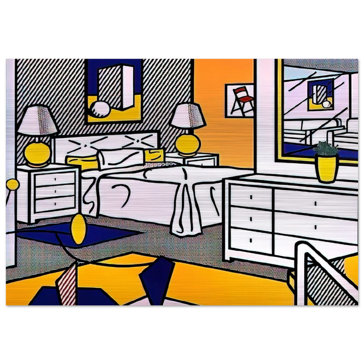 INTERIOR WITH MOBILE 1992 - Roy Lichtenstein Brushed Aluminum Print - 70x100 cm / 28x40 inches | Roy Lichtenstein Aluminum Print | Roy Lichtenstein Prints