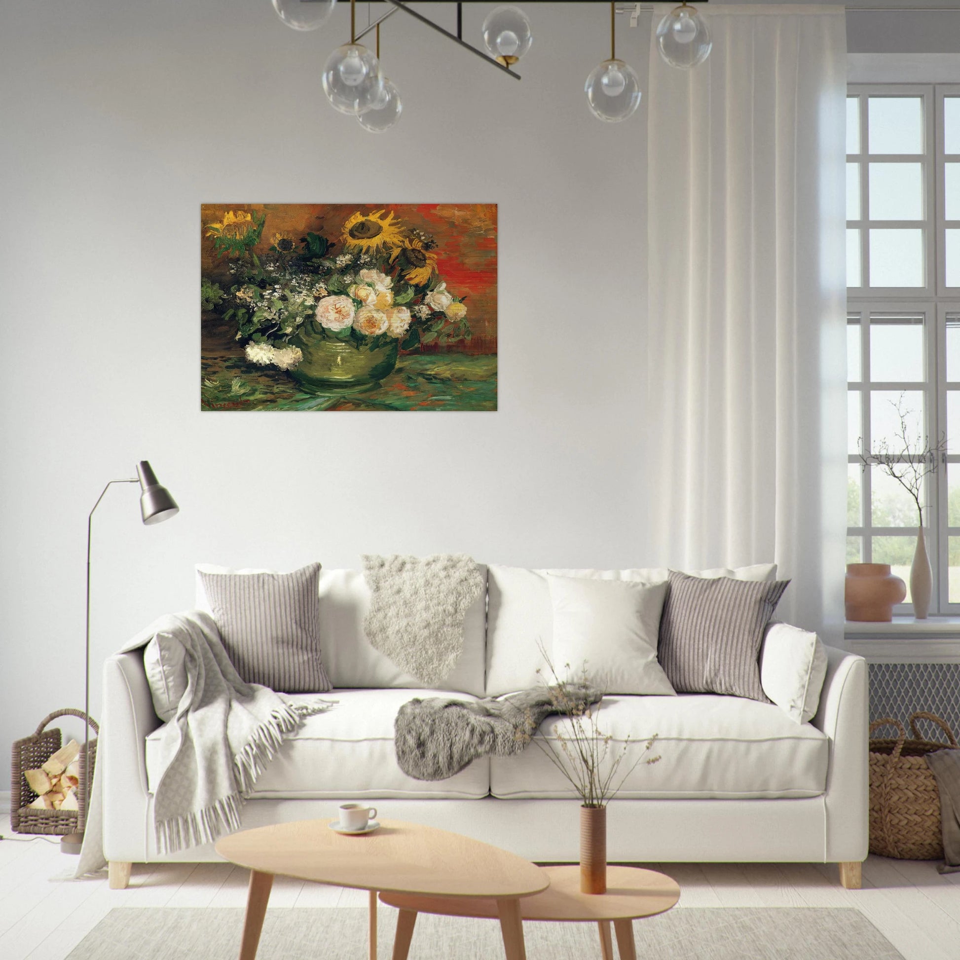 Still Life with Roses and Sunflowers - Vincent van Gogh Brushed Aluminum Print - 70x100 cm / 28x40 inches | Vincent van Gogh Aluminum Print | Vincent van Gogh Prints