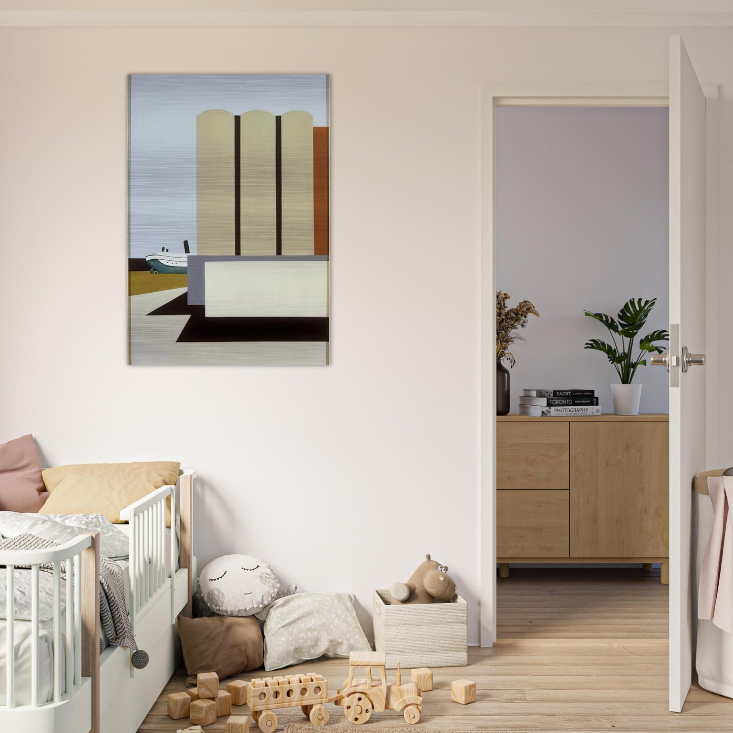 Boat and Grain Elevators No. 2 - 1942 - Ralston Crawford Brushed Aluminum Print - 70x100 cm / 28x40 inches | Ralston Crawford Aluminum Print | Ralston Crawford Prints