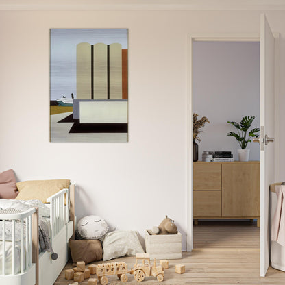 Boat and Grain Elevators No. 2 - 1942 - Ralston Crawford Brushed Aluminum Print - 70x100 cm / 28x40 inches | Ralston Crawford Aluminum Print | Ralston Crawford Prints