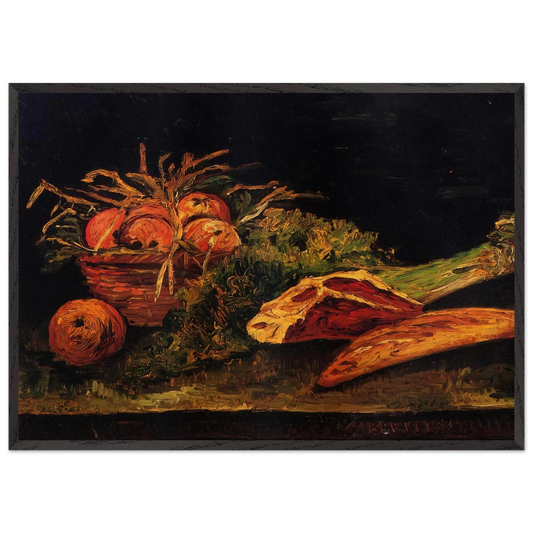 Still Life with Apples Meat and a Roll - Vincent van Gogh Framed Art Print – Black Wooden Frame - Default Title - -Framed Art Print
