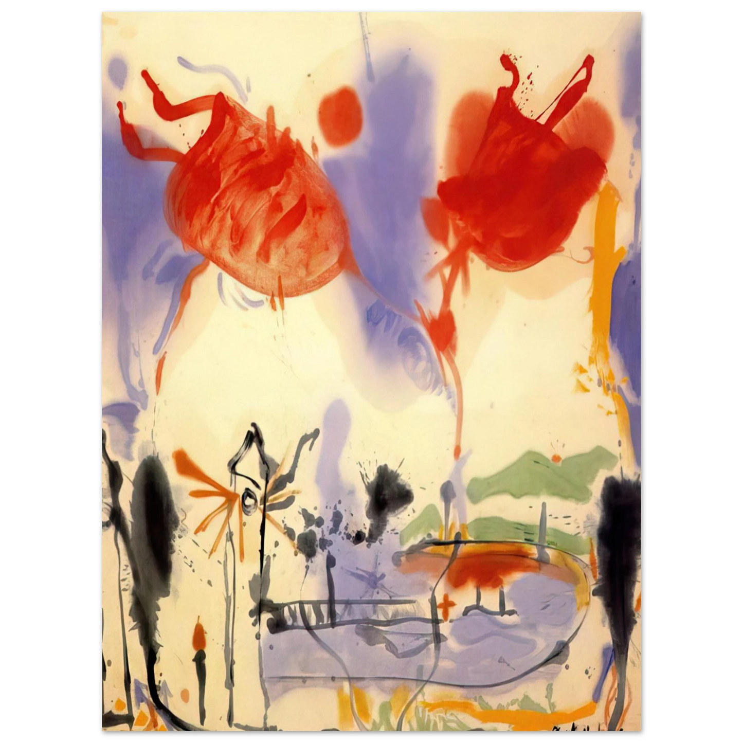 Helen Frankenthaler - Round Trip - 1957 Wall art - 27x35 cm / 11x14 inches - Premium Wooden Framed Poster With Fine Art Paper - Black frame