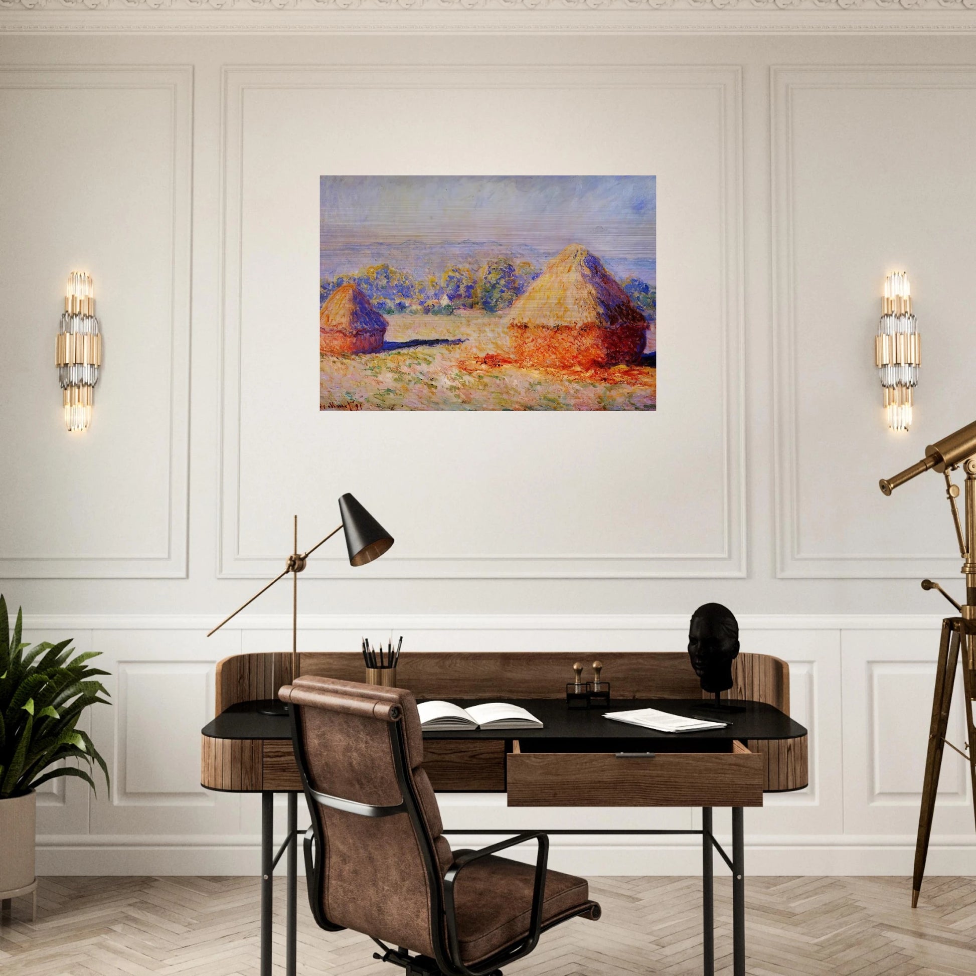 Grainstacks in the Sunlight, Morning Effect - claude monet Brushed Aluminum Print - 70x100 cm / 28x40 inches | claude monet Aluminum Print | claude monet Prints
