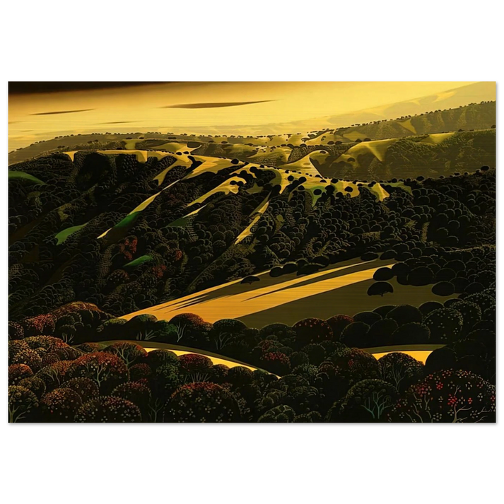 Santa Cruz Mountains - Eyvind Earle Brushed Aluminum Print - 70x100 cm / 28x40 inches | Eyvind Earle Aluminum Print | Eyvind Earle Prints