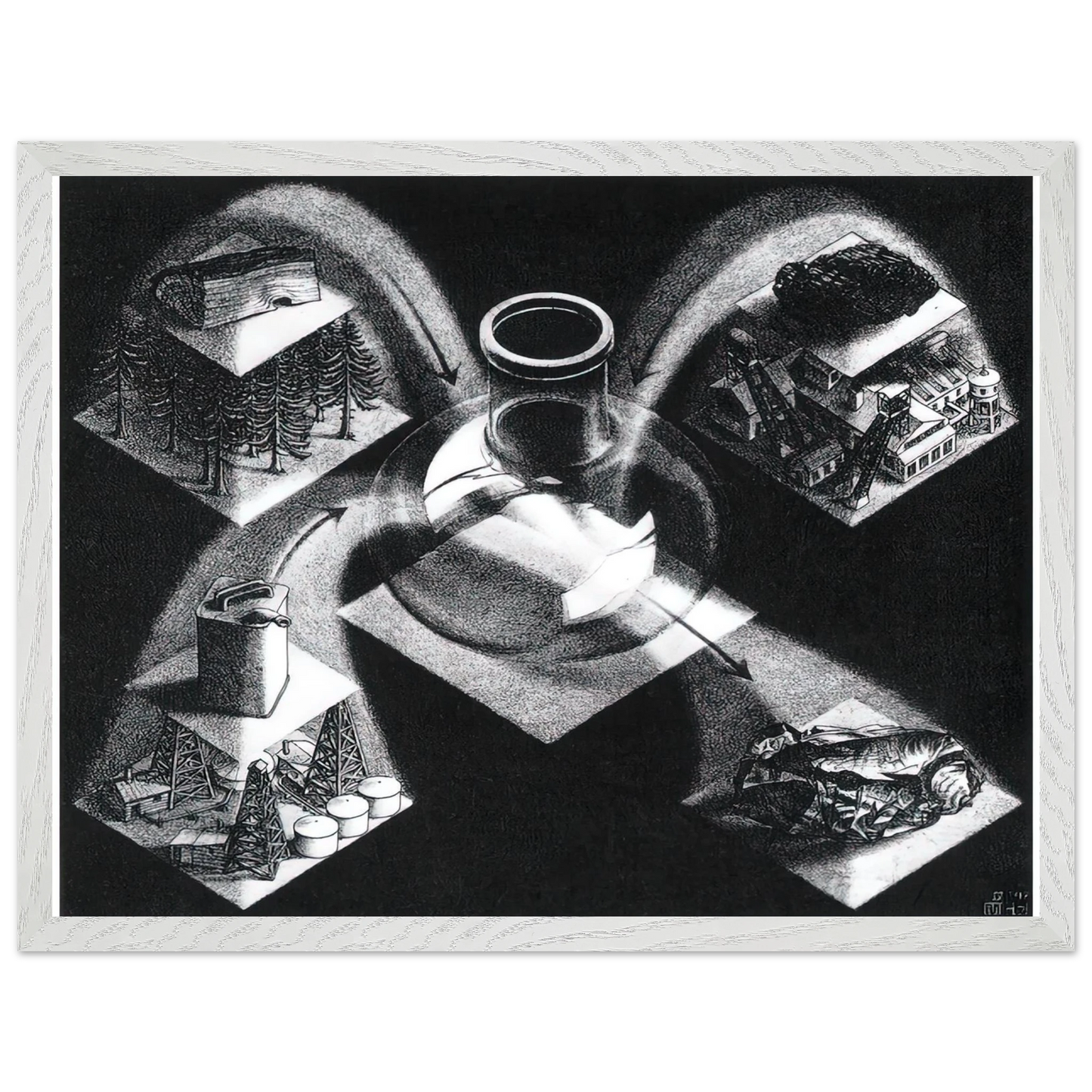 MC Escher - SYNTHESIS Wall Art - 60x80 cm / 24x32 inches - Premium Wooden Framed Poster With Fine Art Paper - Wood frame