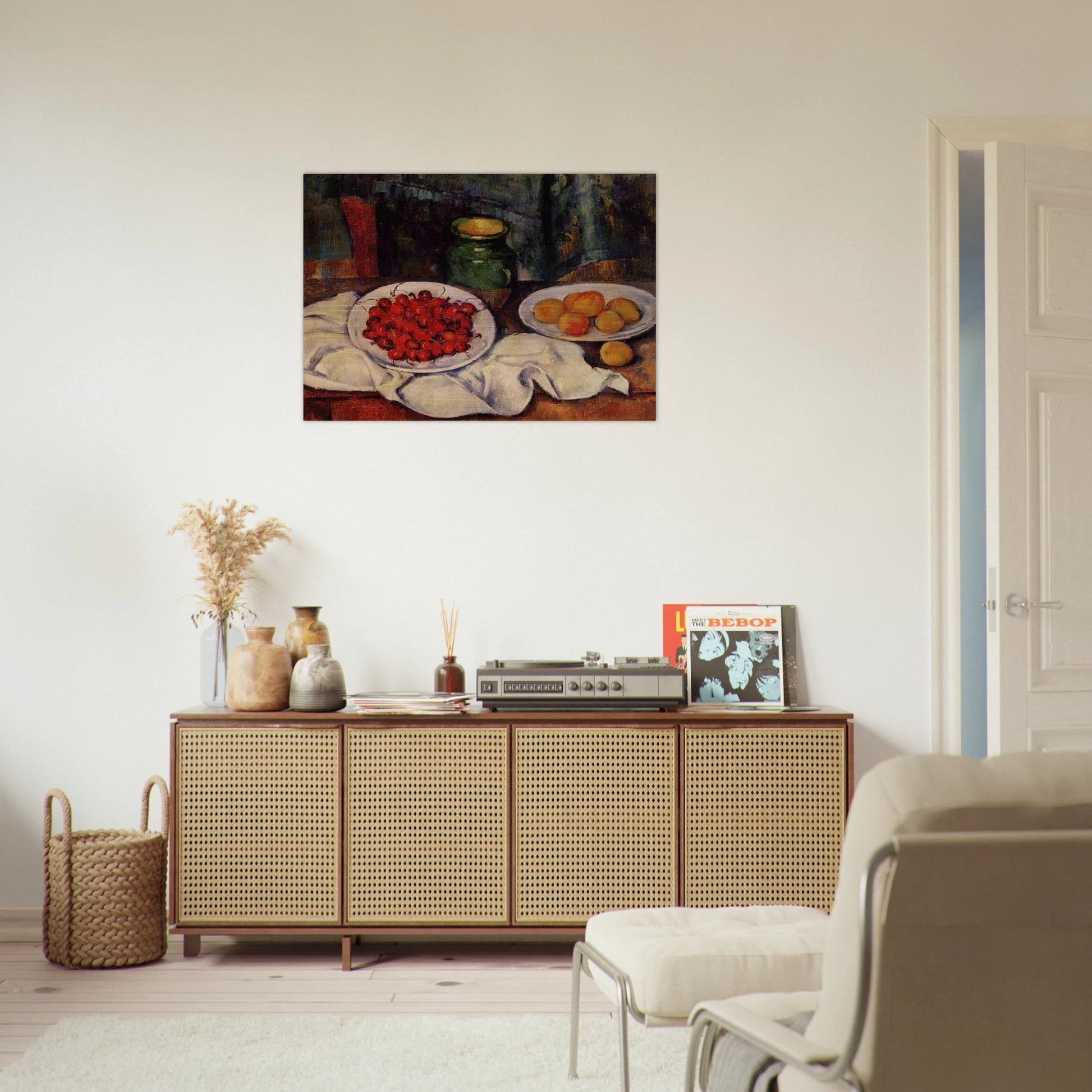 Still Life with a Plate of Cherries - Paul Cézanne Brushed Aluminum Print - 70x100 cm / 28x40 inches | Paul Cézanne Aluminum Print | Paul Cézanne Prints