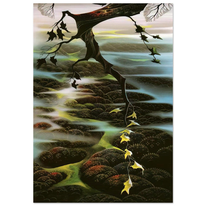 Fog Laced Hills - Eyvind Earle Brushed Aluminum Print - 70x100 cm / 28x40 inches | Eyvind Earle Aluminum Print | Eyvind Earle Prints
